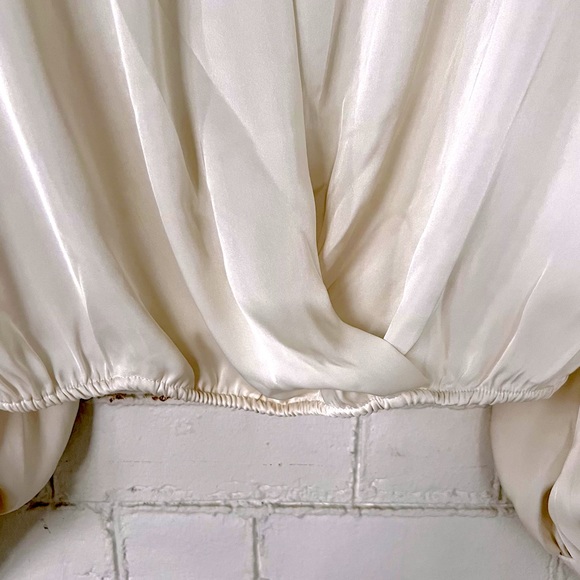 NWT, Express Ivory Embellished Cuff Draped Front Satin Blouse - XS - NWT - Picture 8 of 16